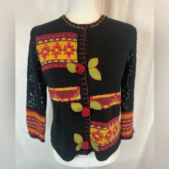 Vintage Susan Bristol cardigan sweater Roses Embroidered Petite Small Woman’s Ps - Picture 1 of 16